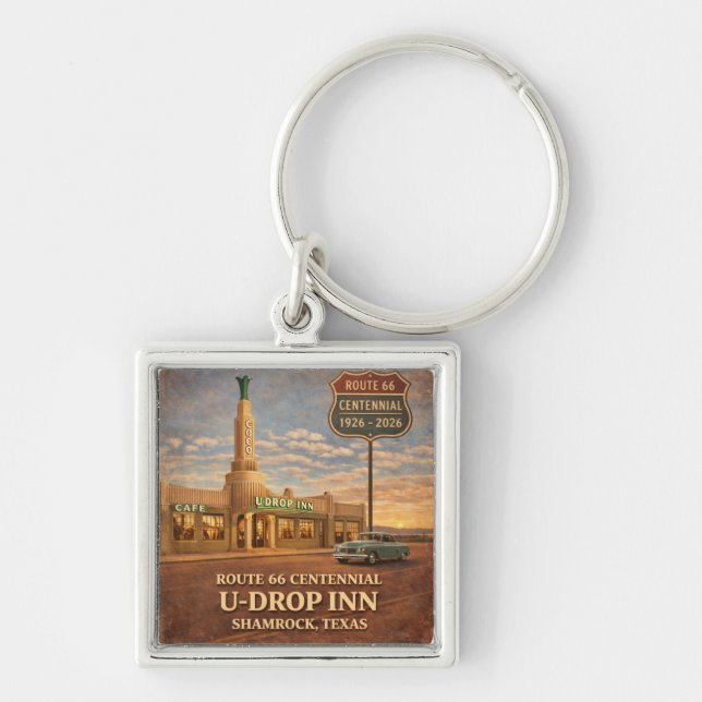 Retro Route 66 Shamrock Texas Roadside Gift Key Ring (Front)