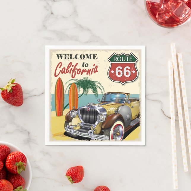 Retro Route 66 "Welcome to California" poster, Napkin (Insitu)