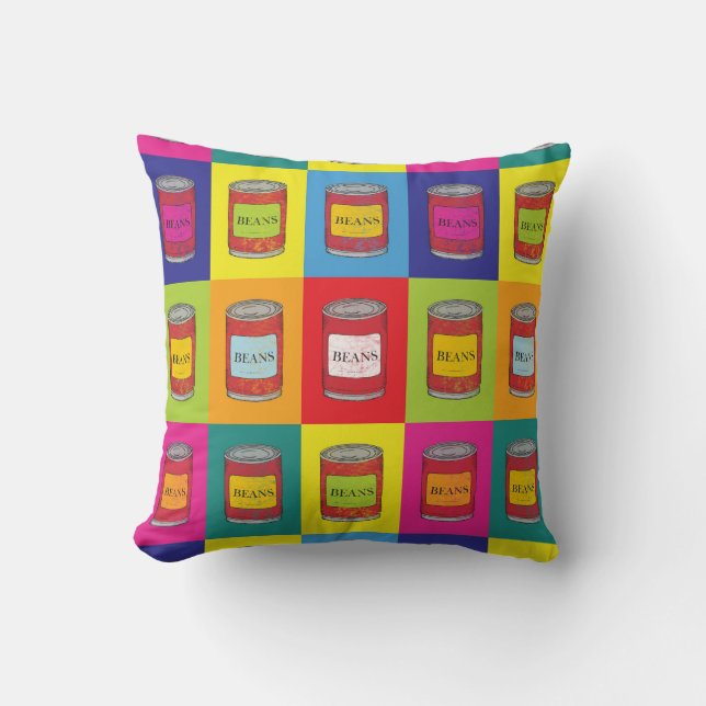 Retro Rows of Canned Baked Beans Popart Cushion (Front)