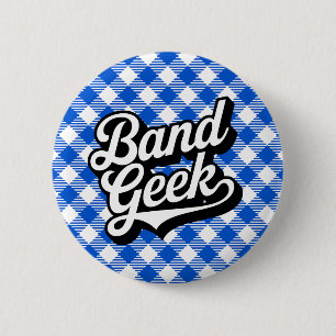 Retro Royal Blue Marching Band Geek Gingham 6 Cm Round Badge