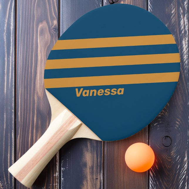 Retro Royal Gold Three Stripes with Name Ping Pong Paddle (Creator Uploaded)
