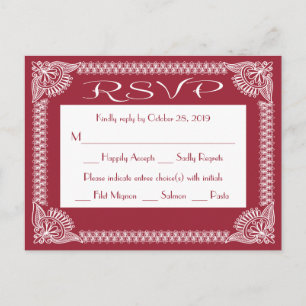 Retro RSVP Burgundy And White Floral Frame Invitation Postcard