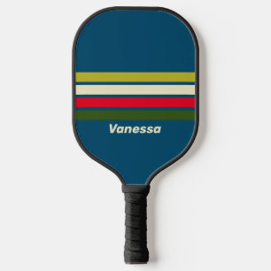 Retro Rugby Across Striping with Name Pickleball Paddle