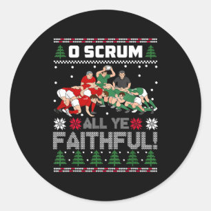 Retro Rugby O Scrum All Ye Faithful Ugly Merry Chr Classic Round Sticker