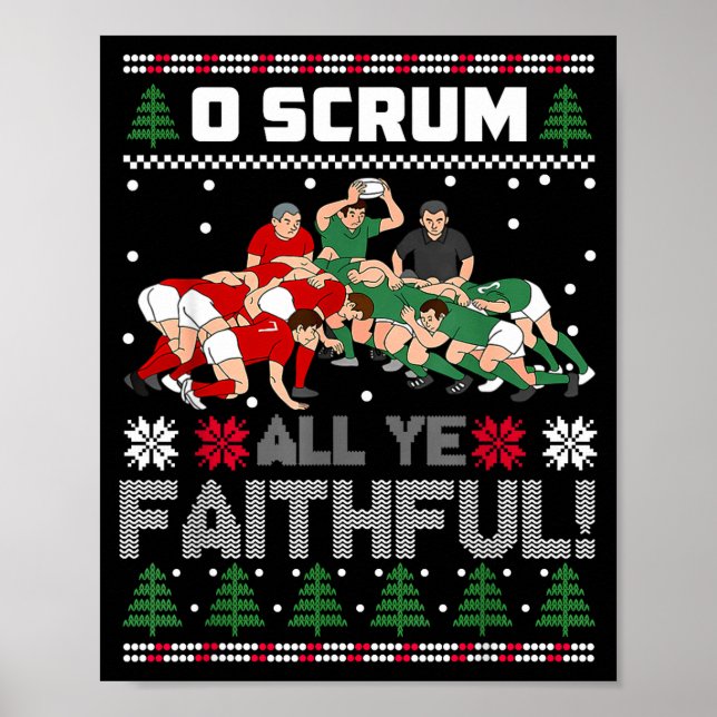 Retro Rugby O Scrum All Ye Faithful Ugly Merry Chr Poster (Front)