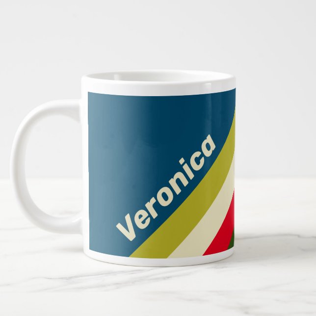 Retro Rugby Stripes with Name Large Coffee Mug (Left)