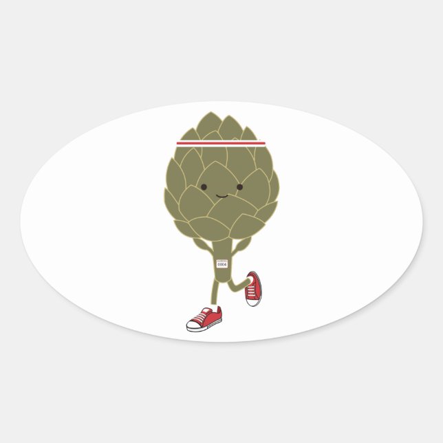 Retro Running Artichoke Oval Sticker (Front)