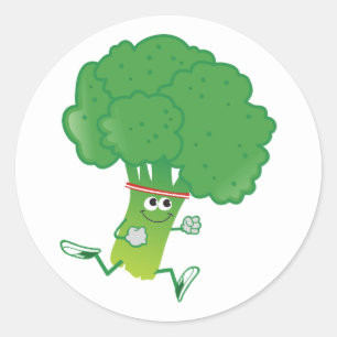 Retro Running Broccoli Classic Round Sticker