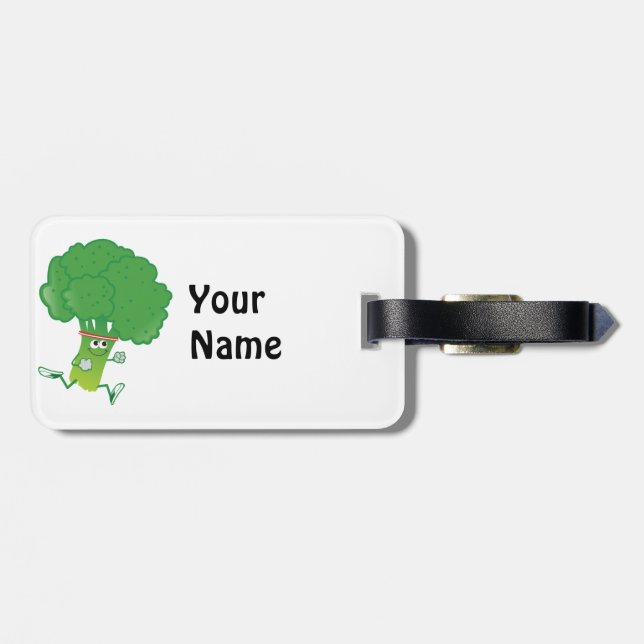 Retro Running Broccoli Luggage Tag (Back Horizontal)