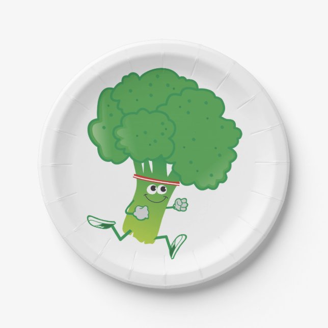 Retro Running Broccoli Paper Plate (Front)