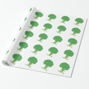 Retro Running Broccoli Wrapping Paper