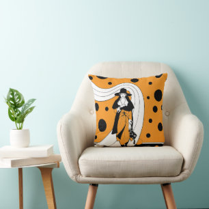 Retro Runway Model, Vintage Art Deco Fashion Cushion