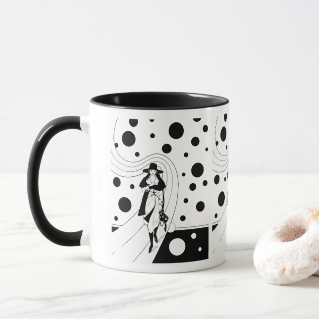Retro Runway Model, Vintage Art Deco Fashion Mug (With Donut)