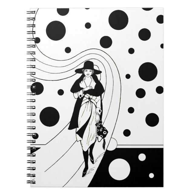 Retro Runway Model, Vintage Art Deco Fashion Notebook (Front)