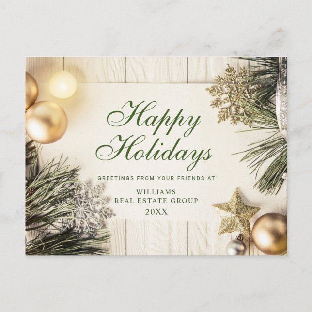 Retro Rustic Christmas Ornament Corporate Greeting Holiday Postcard (Front)