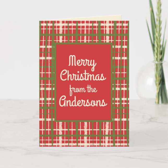 Retro Rustic Christmas Plaid Personalised Card (Front)