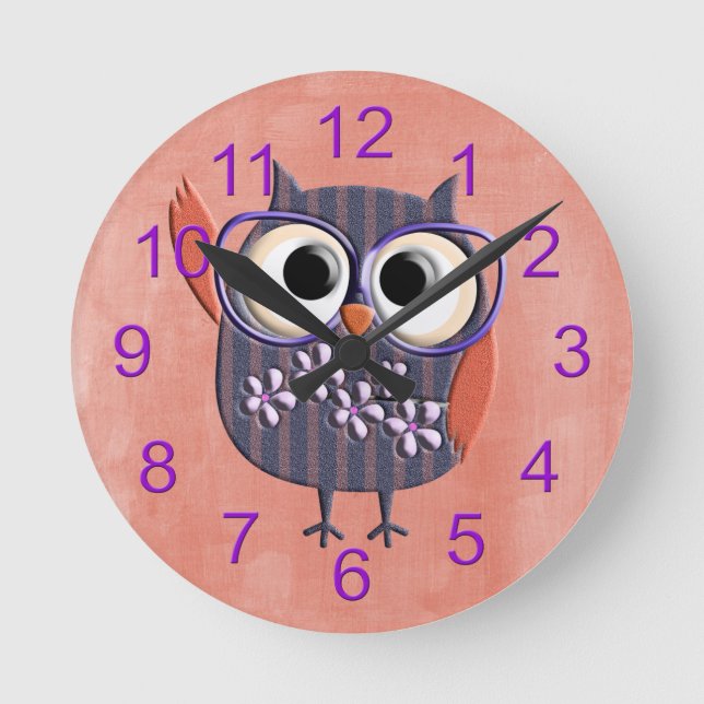 Retro Rustic Custom Owl Round Clock (Front)