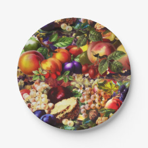 Retro Rustic Fresh Summer Tropical Fruit Vegetable Paper Plate