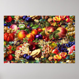 Retro Rustic Fresh Summer Tropical Fruit Vegetable Poster
