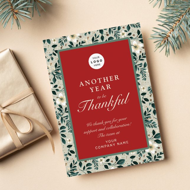 Retro rustic holly red green business logo name holiday card (Creator Uploaded)