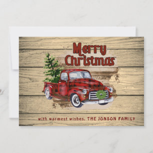 Retro Rustic Red Truck Christmas PHOTO Greeting Holiday Card