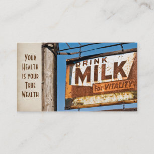 retro rusty milk sign for heath food business card