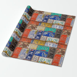retro rusty old license plates wrapping paper
