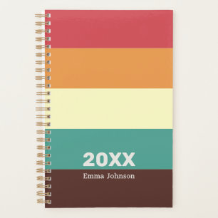 Retro Rusty Red Cream Brown Stripe 2026 Name Planner