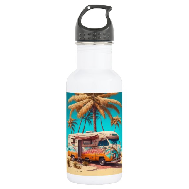 Retro RV and Palm Trees 532 Ml Water Bottle (Front)