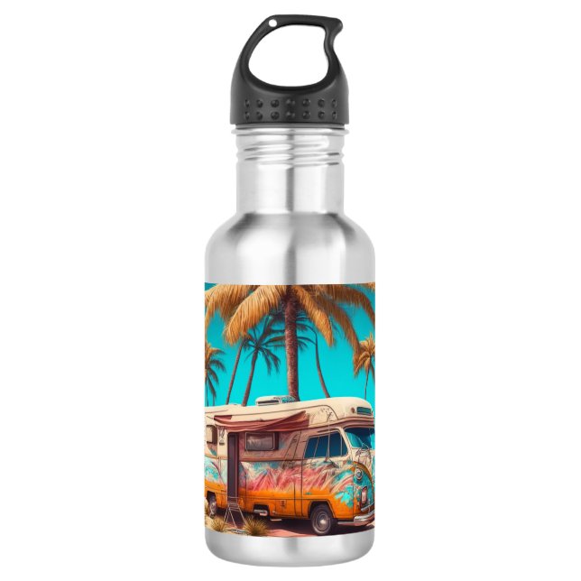 Retro RV and Palm Trees 710 Ml Water Bottle (Front)