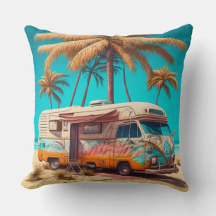 Retro RV and Palm Trees Cushion