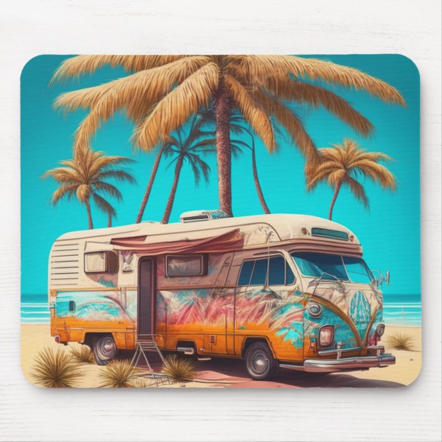 Retro RV and Palm Trees Mouse Pad (Front)