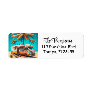Retro RV and Palm Trees Return Address Label