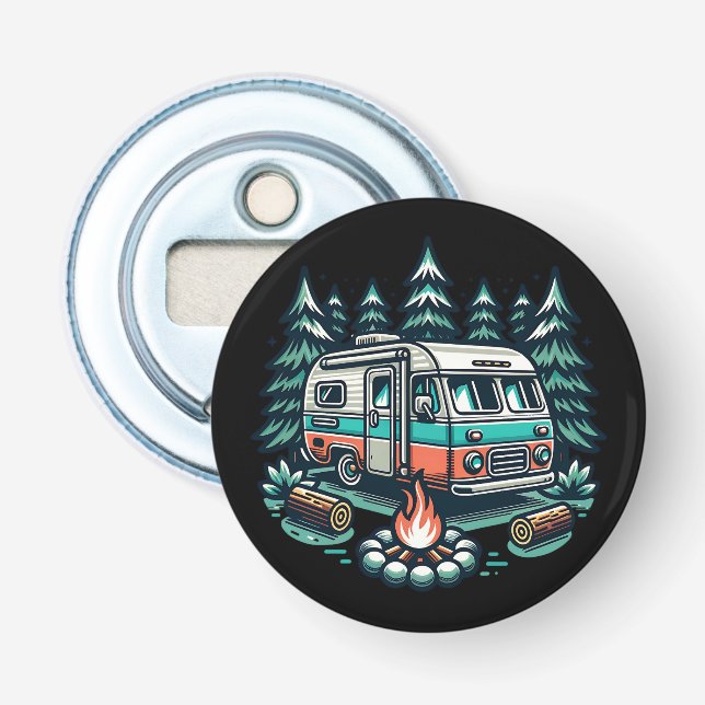Retro RV Camper Campsite Bottle Opener (Front)