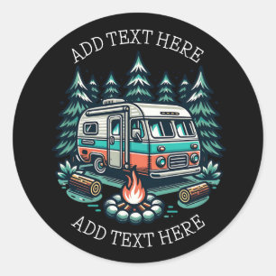 Retro RV Camper Campsite Personalised Classic Round Sticker