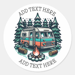 Retro RV Camper Campsite Personalised Classic Round Sticker