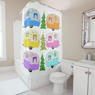 Retro RV Motorhome Trailer Camper Christmas Xmas Shower Curtain