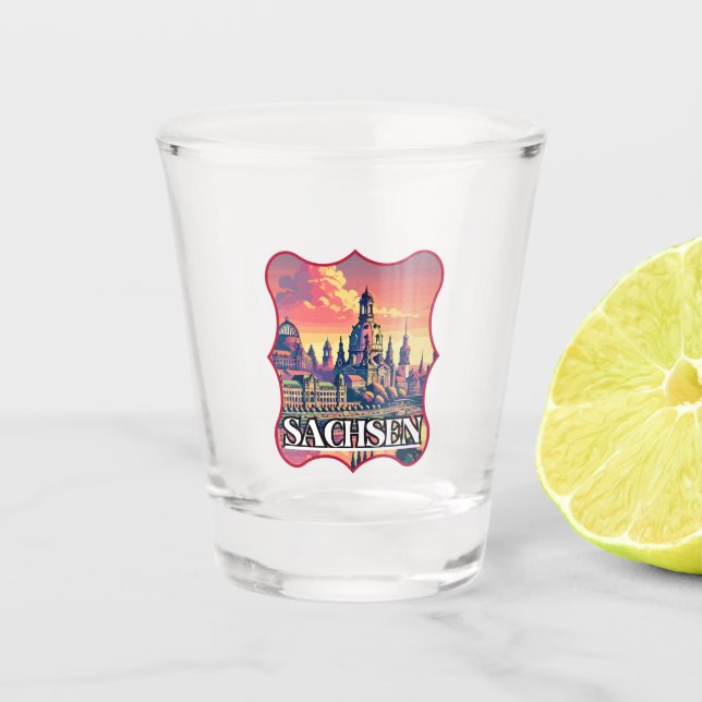 Retro Sachsen Skyline  Shot Glass (Front)