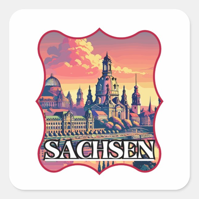 Retro Sachsen Skyline  Square Sticker (Front)