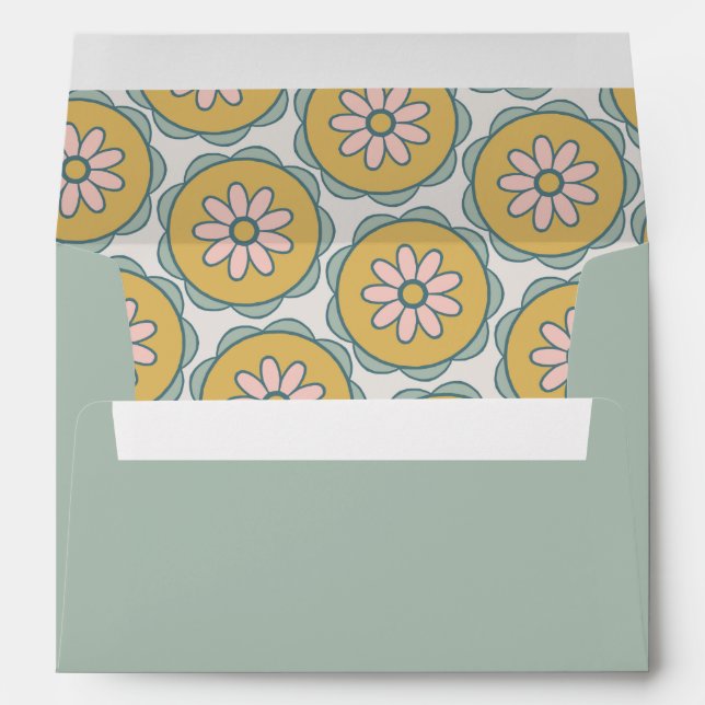 Retro Sage Floral Pastel Shower Return Address  Envelope (Back (Bottom))