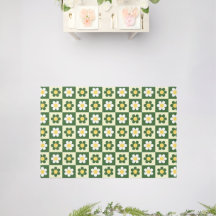 Retro Sage Green and Cream Daisy Chequerboard