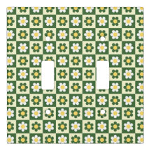Retro Sage Green and Cream Daisy Chequerboard