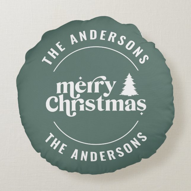 Retro Sage Green Christmas Modern Minimal Unique Round Cushion (Back)