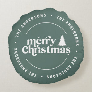 Retro Sage Green Christmas Modern Minimal Unique Round Cushion
