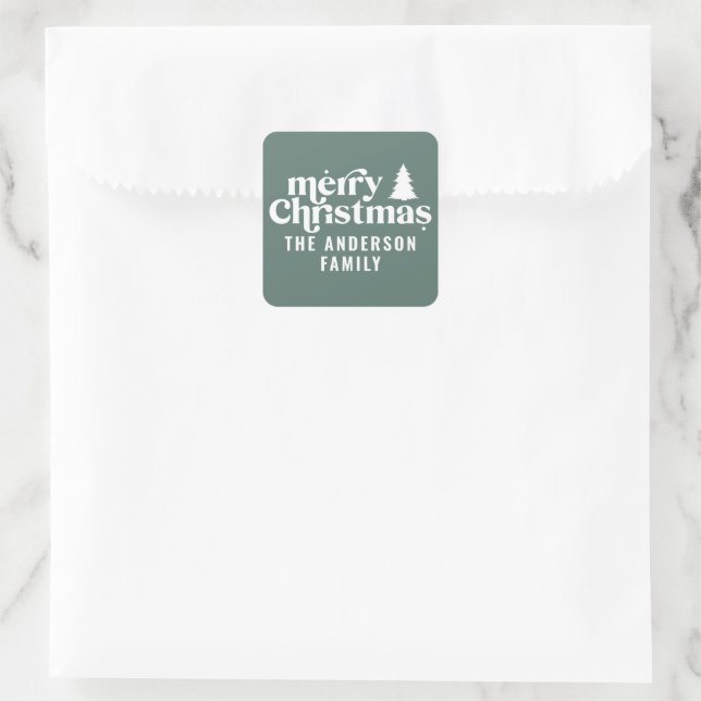 Retro Sage Green Christmas Modern Minimal Unique Square Sticker (Bag)