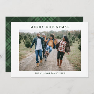 Retro Sage Green Christmas Plaid Tartan Photo Holiday Card