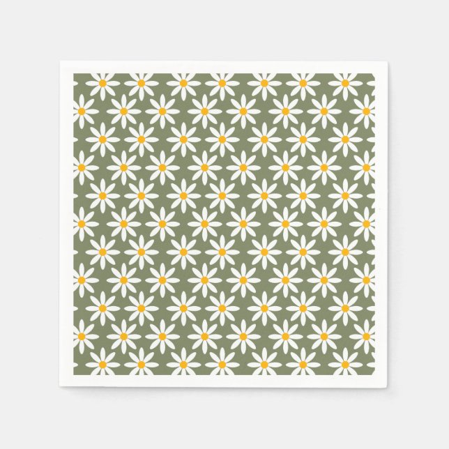 Retro Sage Green Daisies Floral Pattern   Napkin (Front)