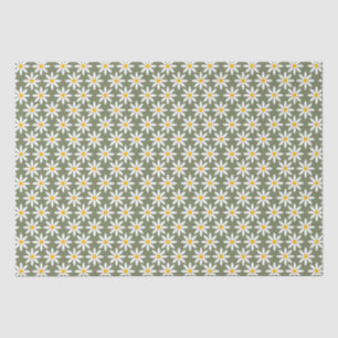 Retro Sage Green Daisies Floral Pattern   Tissue Paper