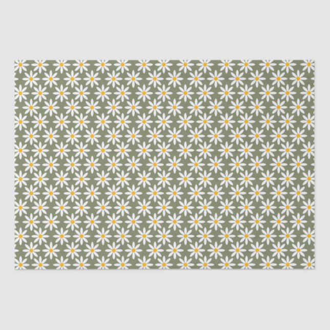 Retro Sage Green Daisies Floral Pattern   Tissue Paper (Front)