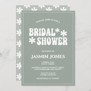 Retro Sage Green Daisy Flower Bridal Shower  Invitation
